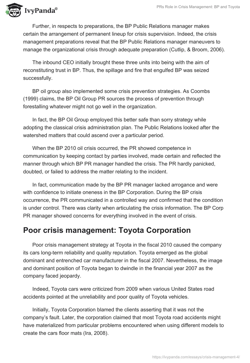 PRs Role in Crisis Management: BP and Toyota. Page 5