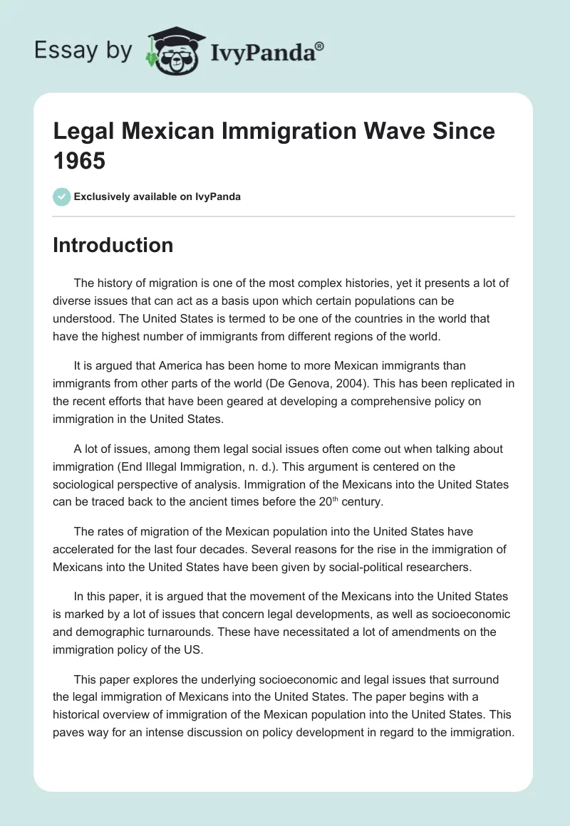Legal Mexican Immigration Wave Since 1965. Page 1