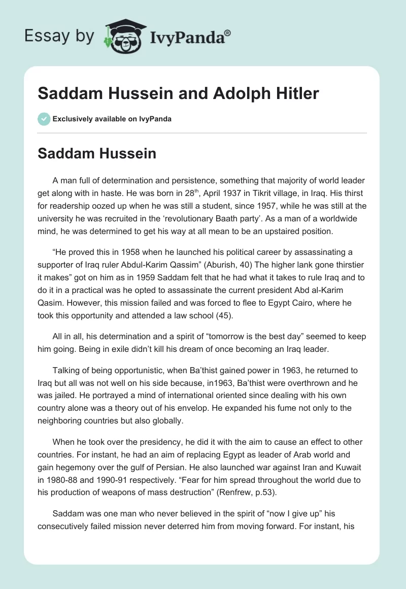 Saddam Hussein and Adolph Hitler. Page 1