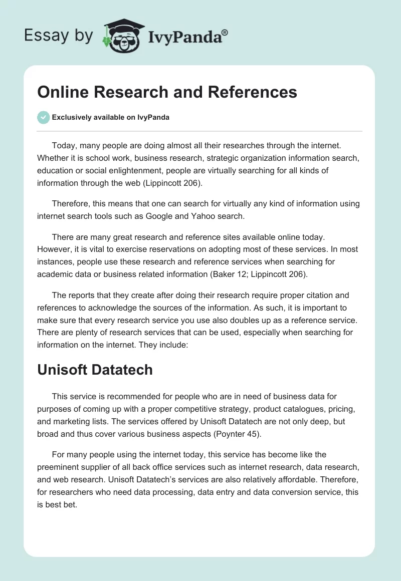 Online Research and References. Page 1