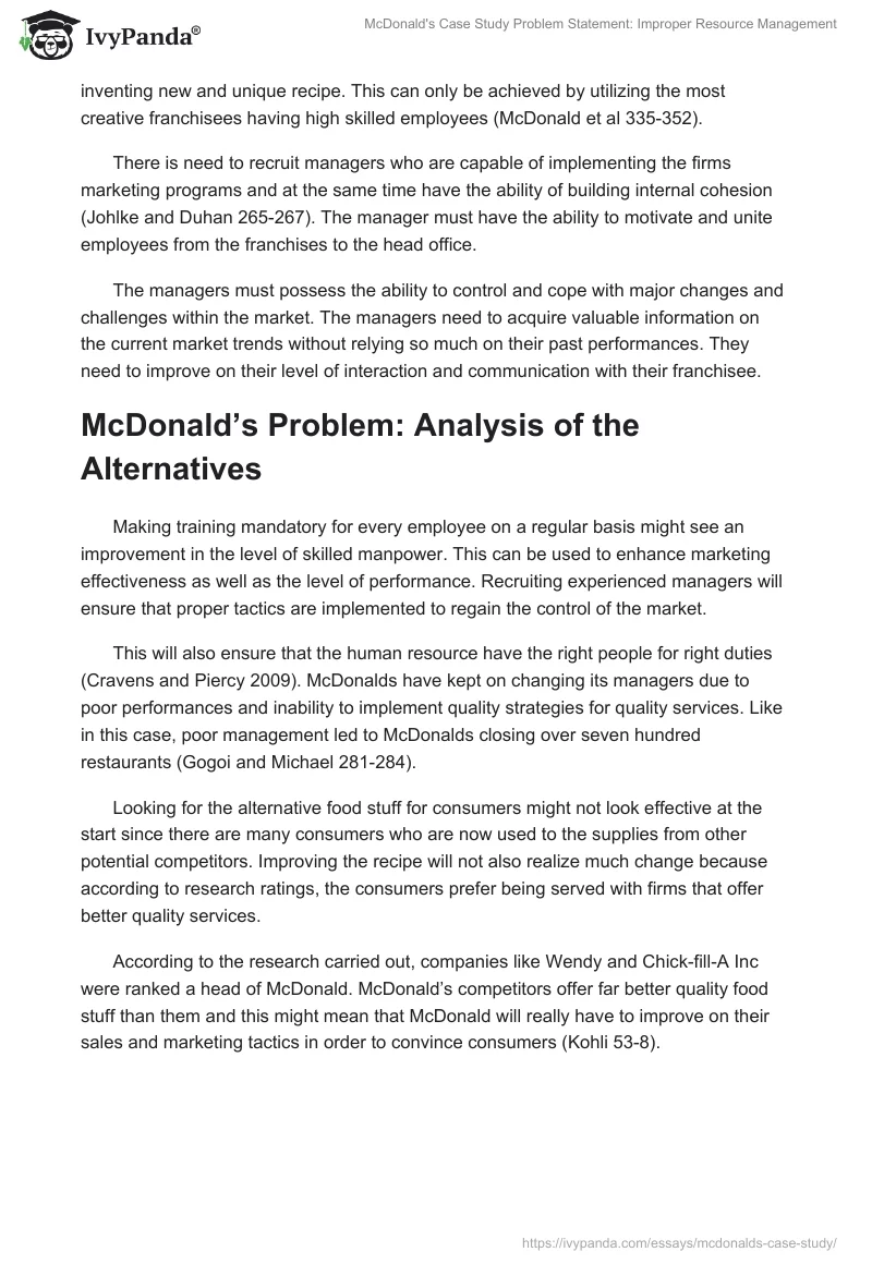 McDonald's Case Study Problem Statement: Improper Resource Management. Page 2