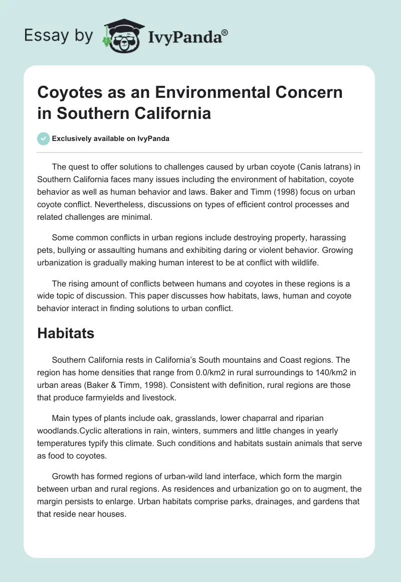 Coyotes as an Environmental Concern in Southern California. Page 1