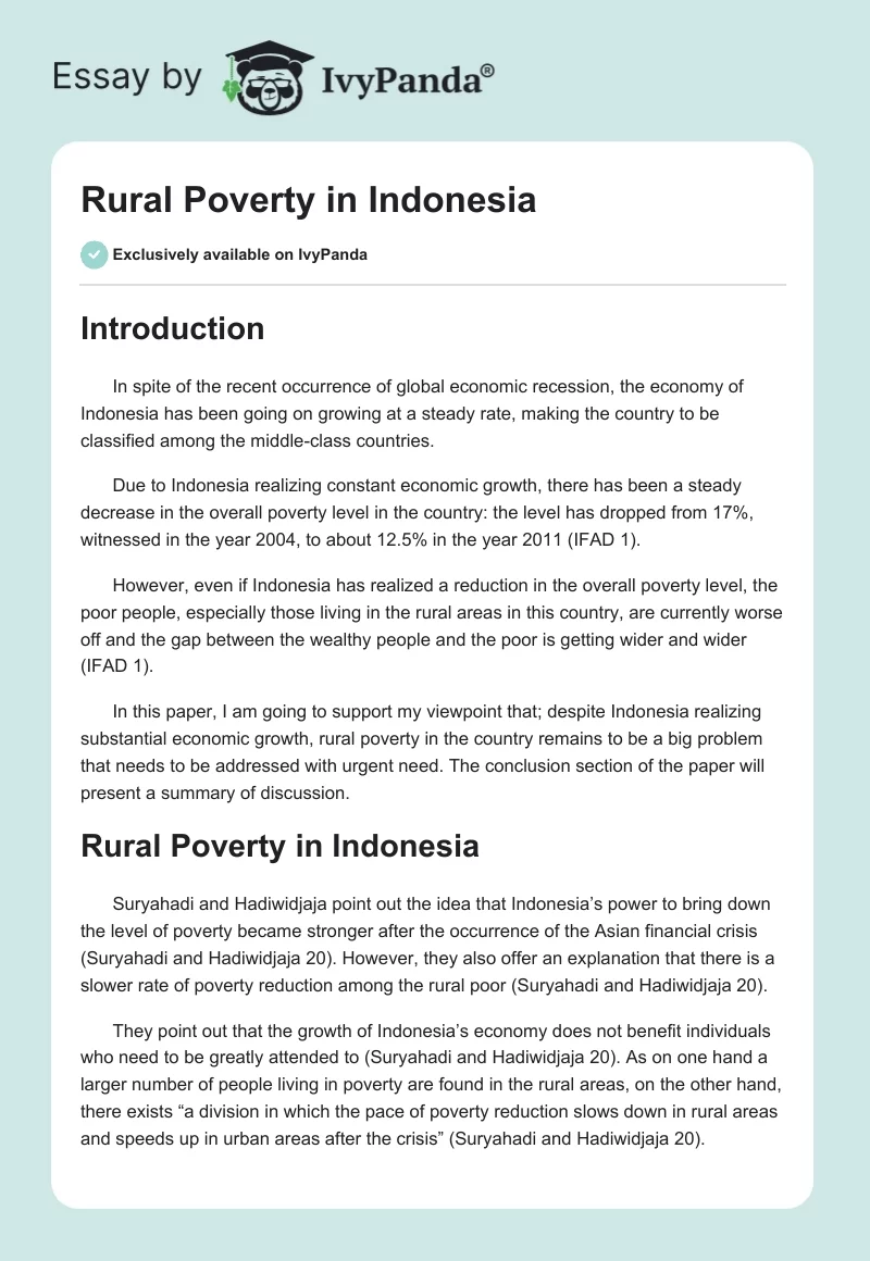 Rural Poverty in Indonesia. Page 1