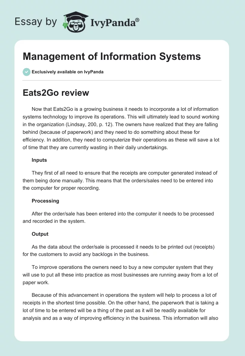 Management of Information Systems. Page 1