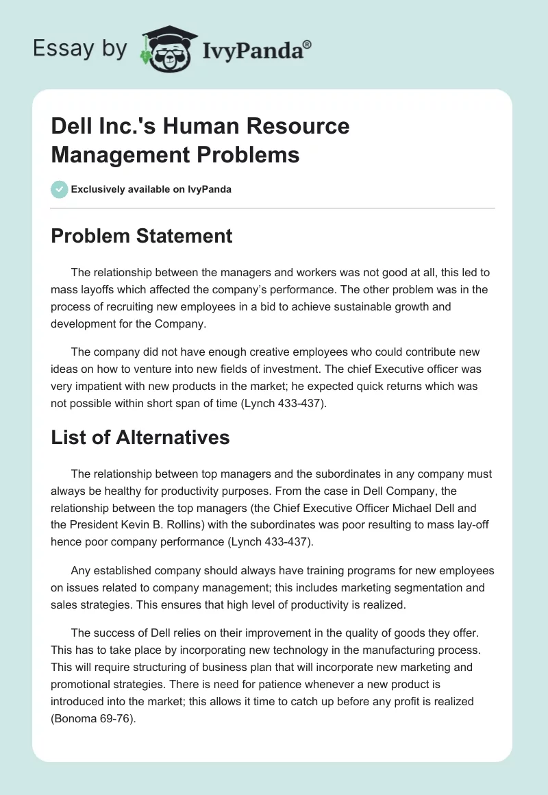 Dell Inc.'s Human Resource Management Problems. Page 1