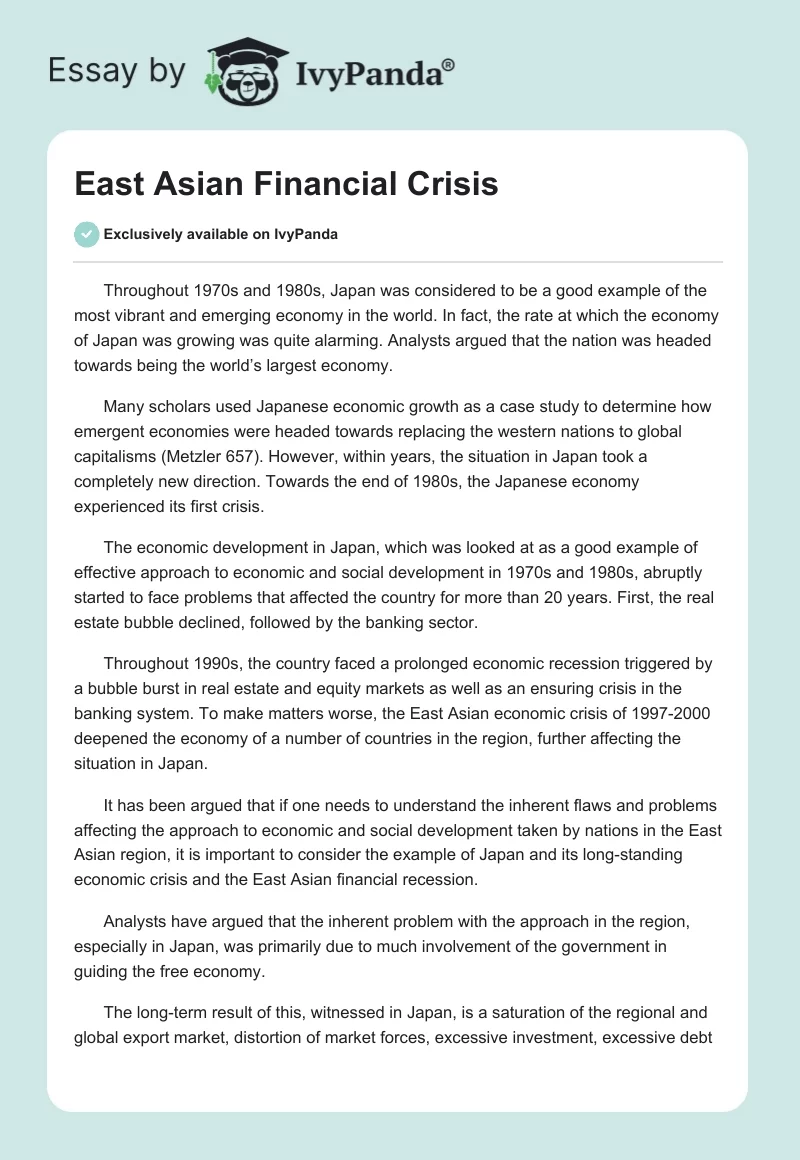 East Asian Financial Crisis. Page 1