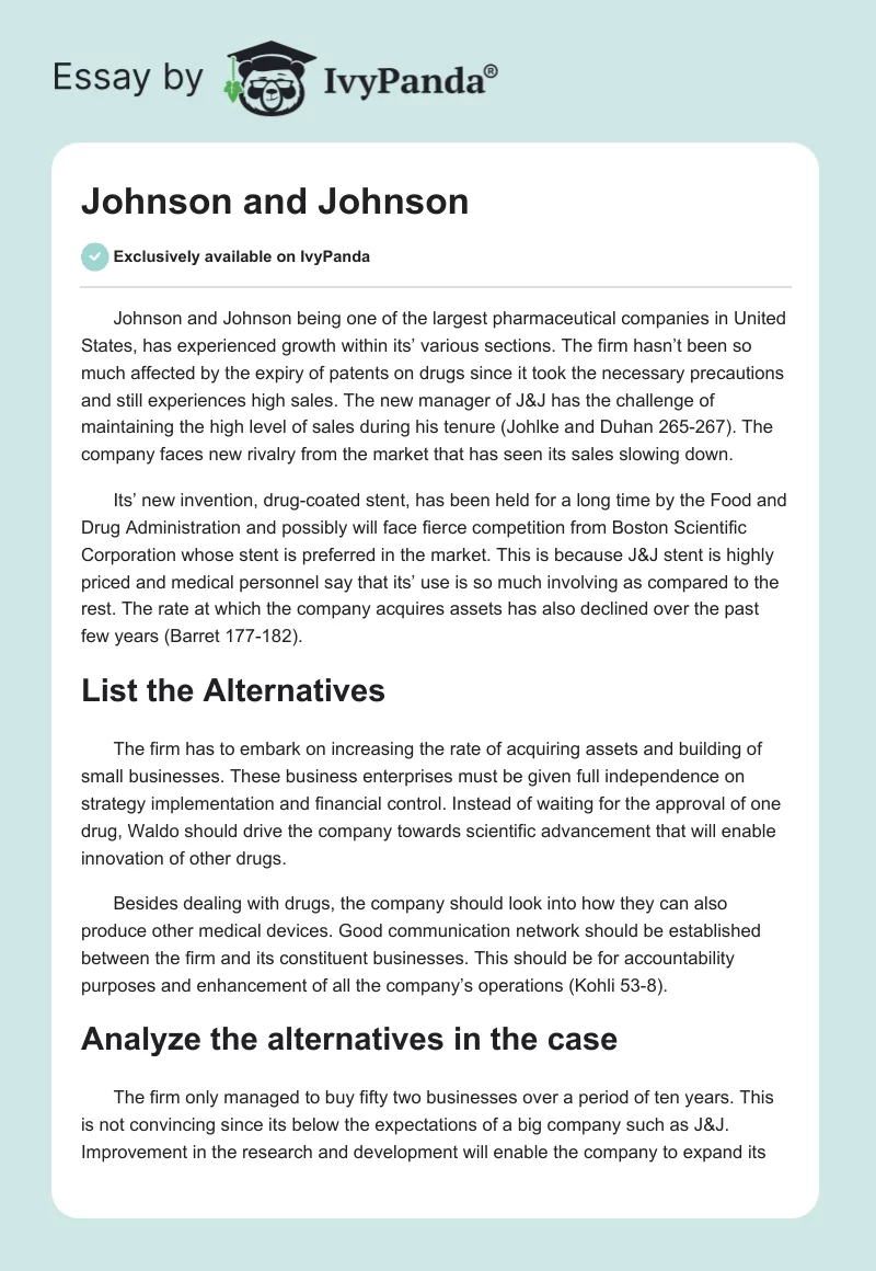 Johnson and Johnson. Page 1