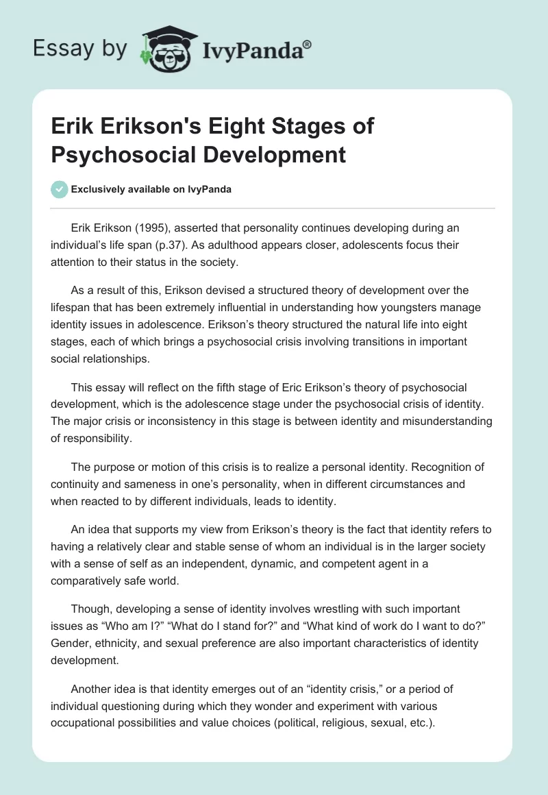 Erik Erikson's Eight Stages of Psychosocial Development. Page 1