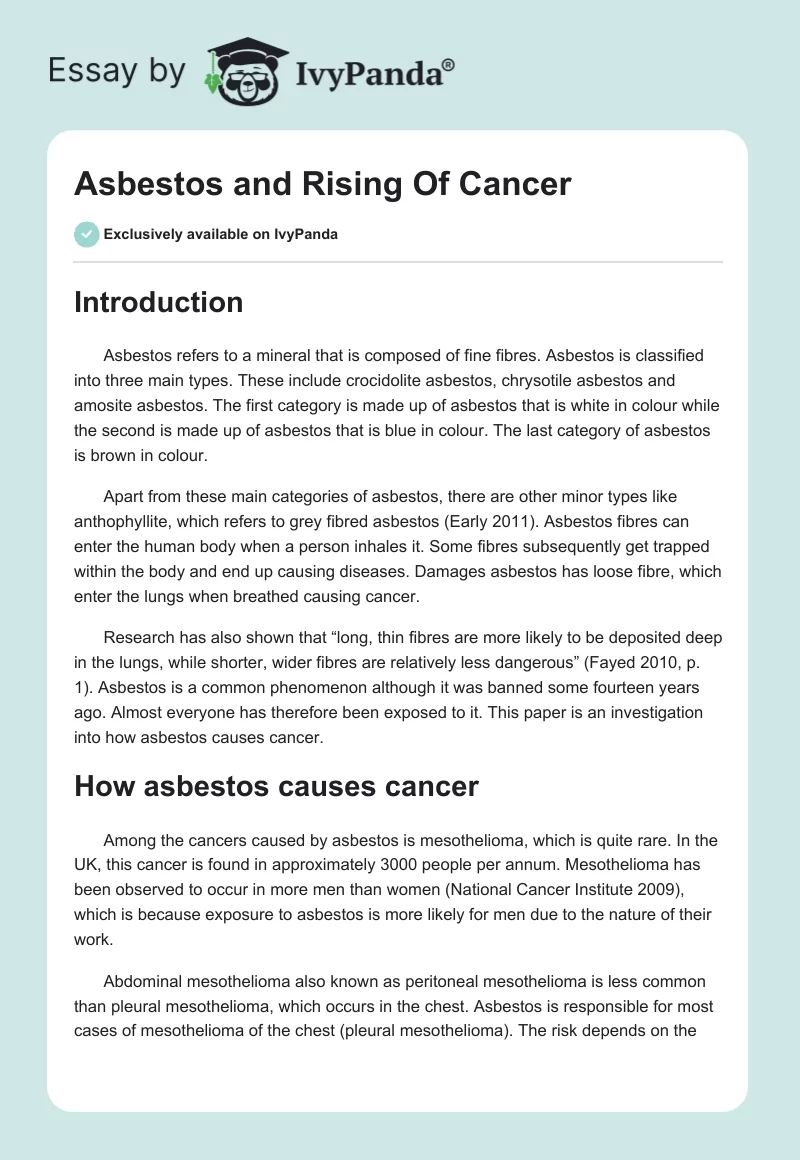 Asbestos and Rising of Cancer. Page 1