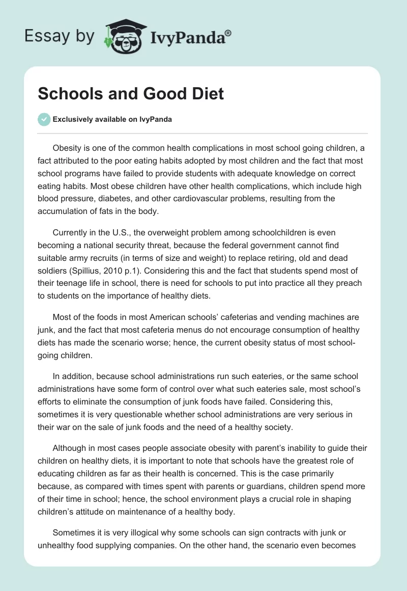Schools and Good Diet. Page 1