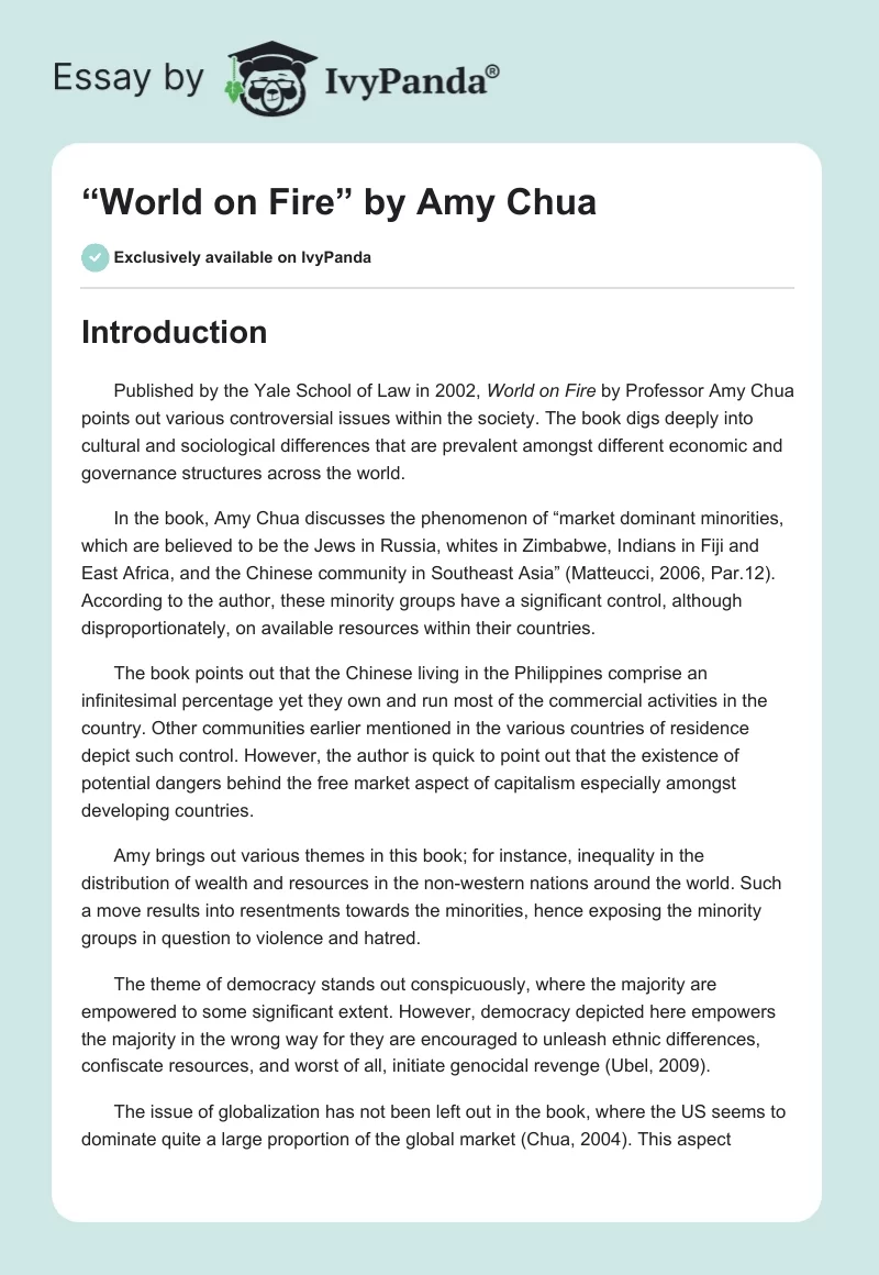 “World on Fire” by Amy Chua. Page 1
