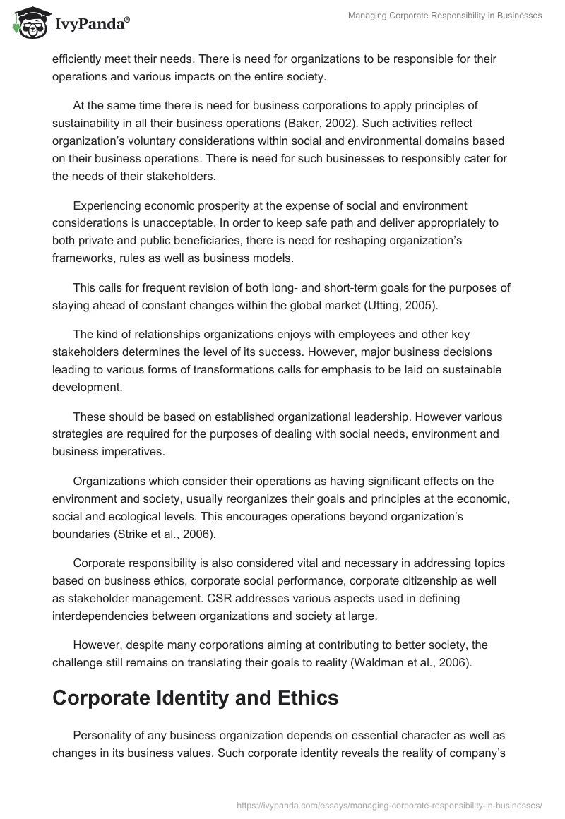 Managing Corporate Responsibility in Businesses. Page 2