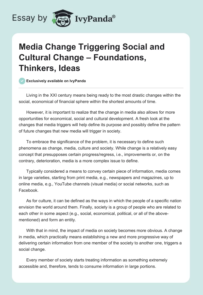 Media Change Triggering Social and Cultural Change – Foundations, Thinkers, Ideas. Page 1