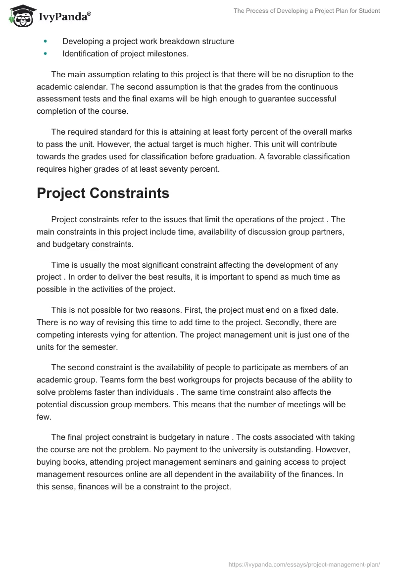 The Process of Developing a Project Plan for Student. Page 3