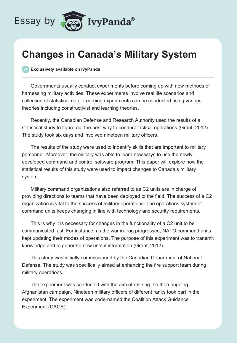 Changes in Canada’s Military System. Page 1