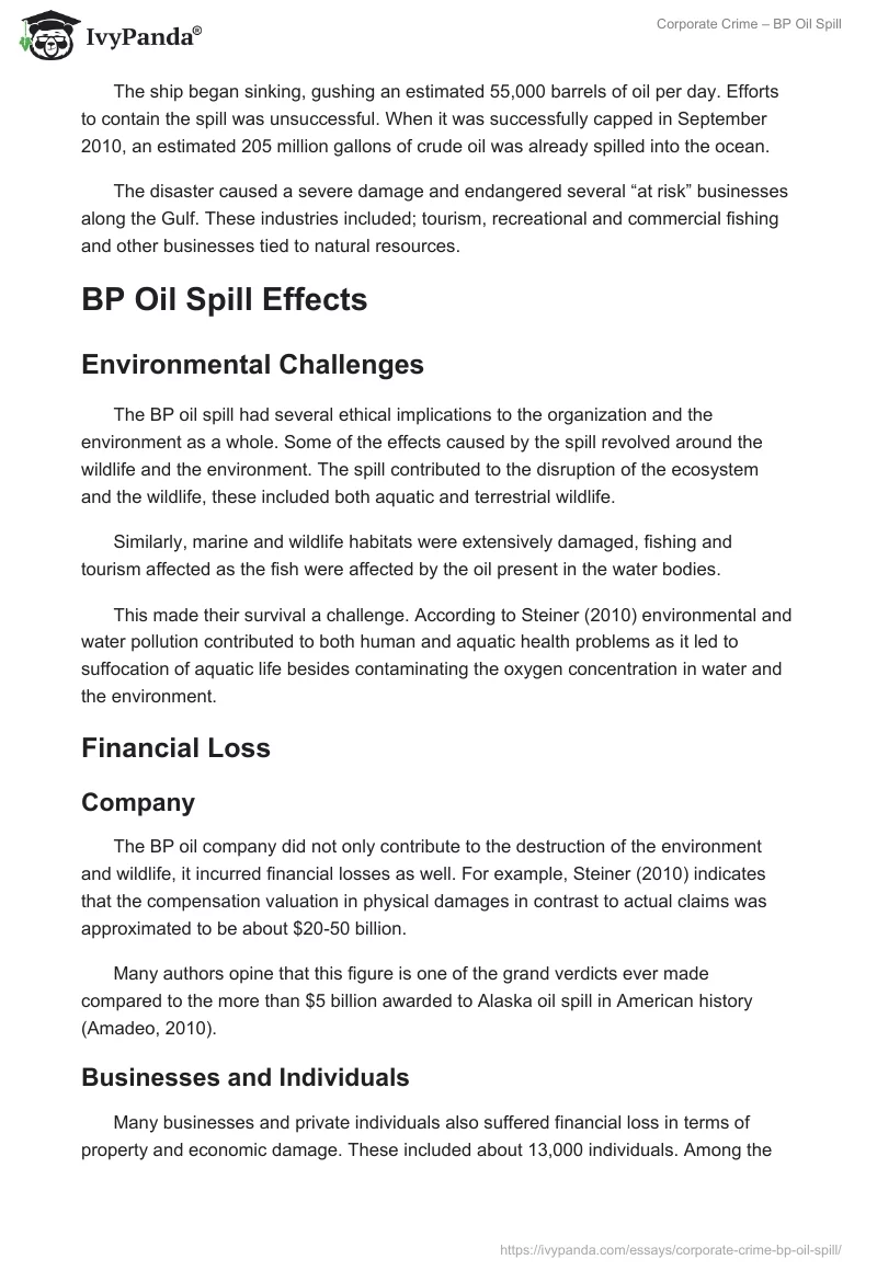 Corporate Crime – BP Oil Spill. Page 2