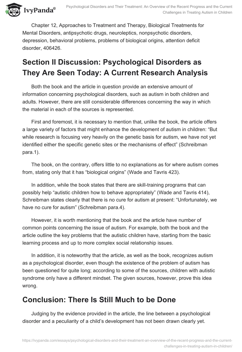 Psychological Disorders and Their Treatment: An Overview of the Recent Progress and the Current Challenges in Treating Autism in Children. Page 2