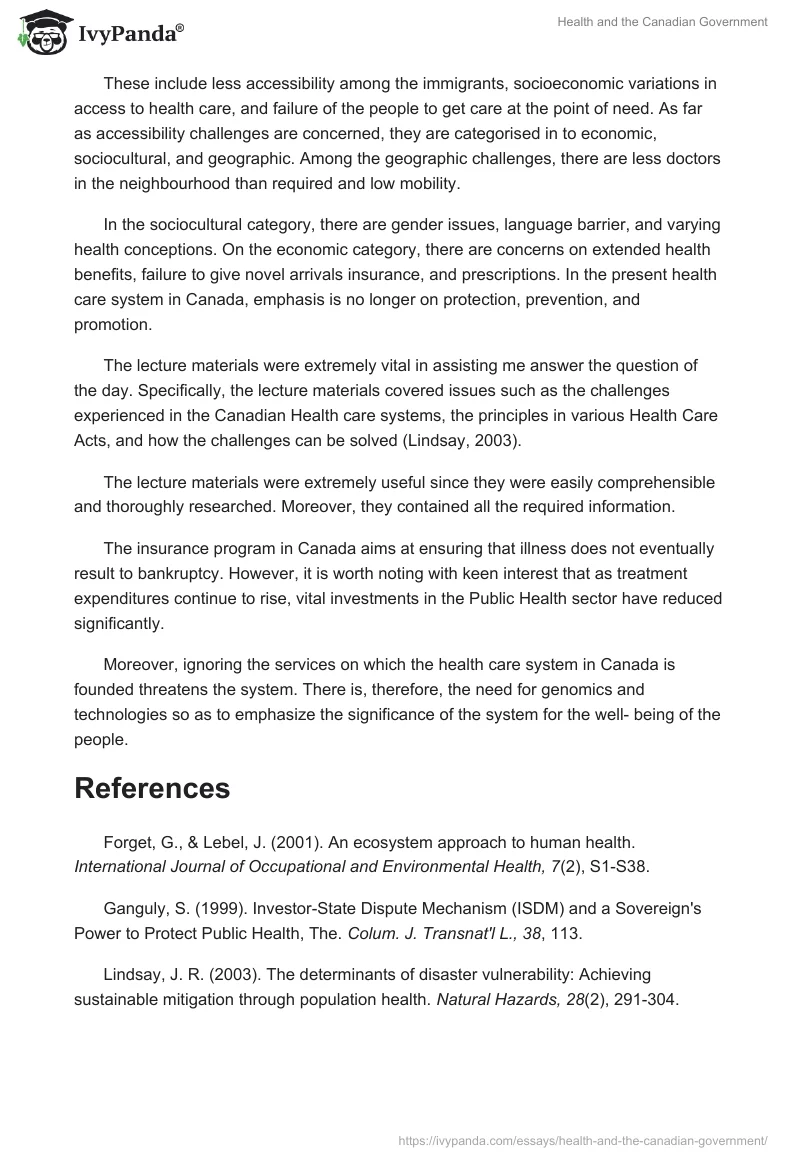 Health and the Canadian Government. Page 2