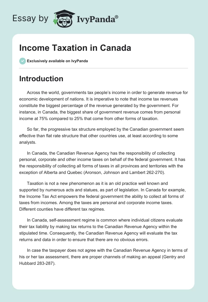Income Taxation in Canada. Page 1
