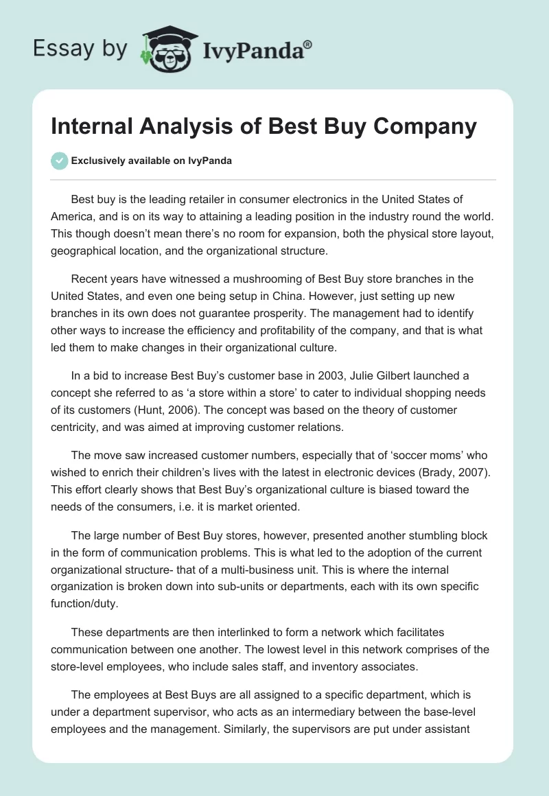 Internal Analysis of Best Buy Company. Page 1