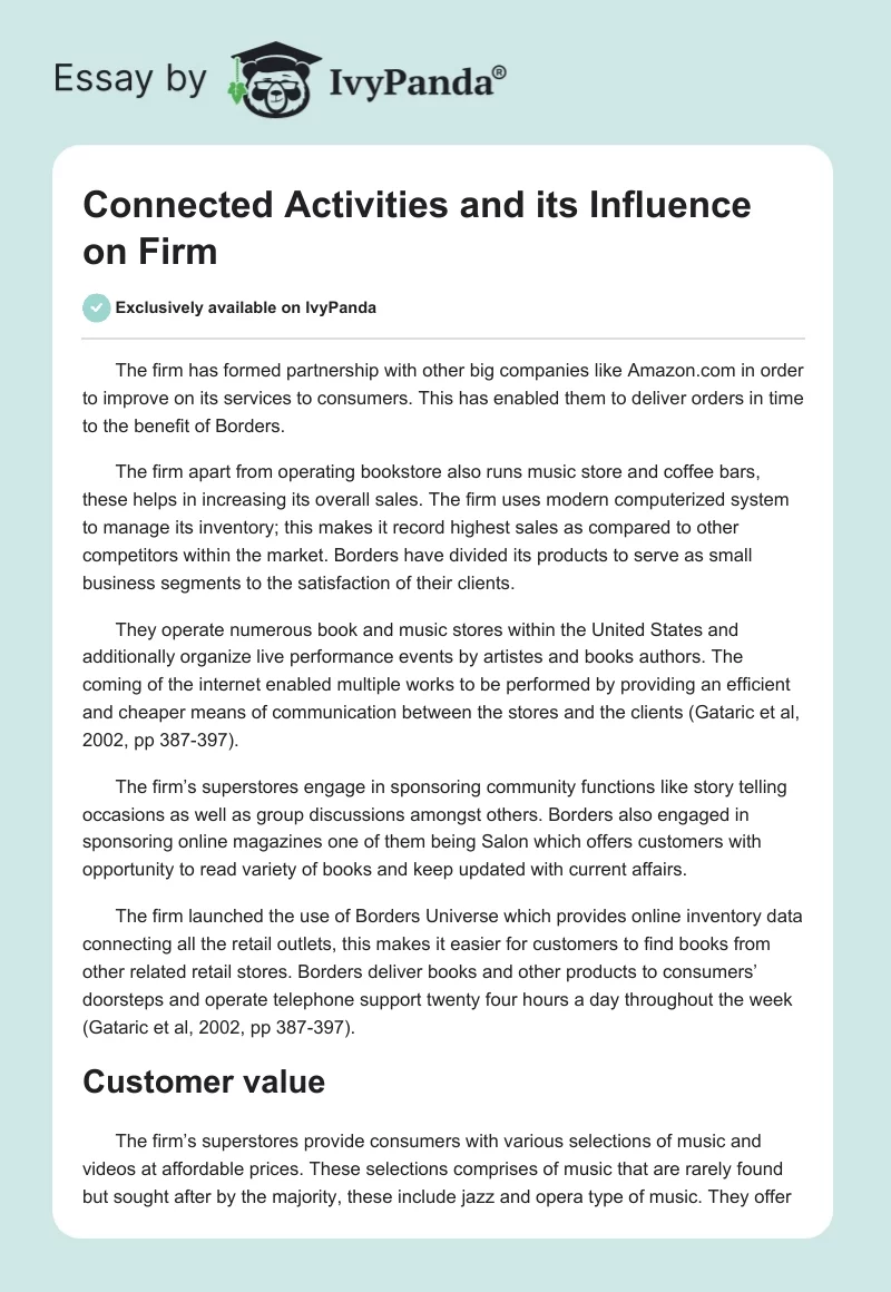 Connected Activities and its Influence on Firm. Page 1