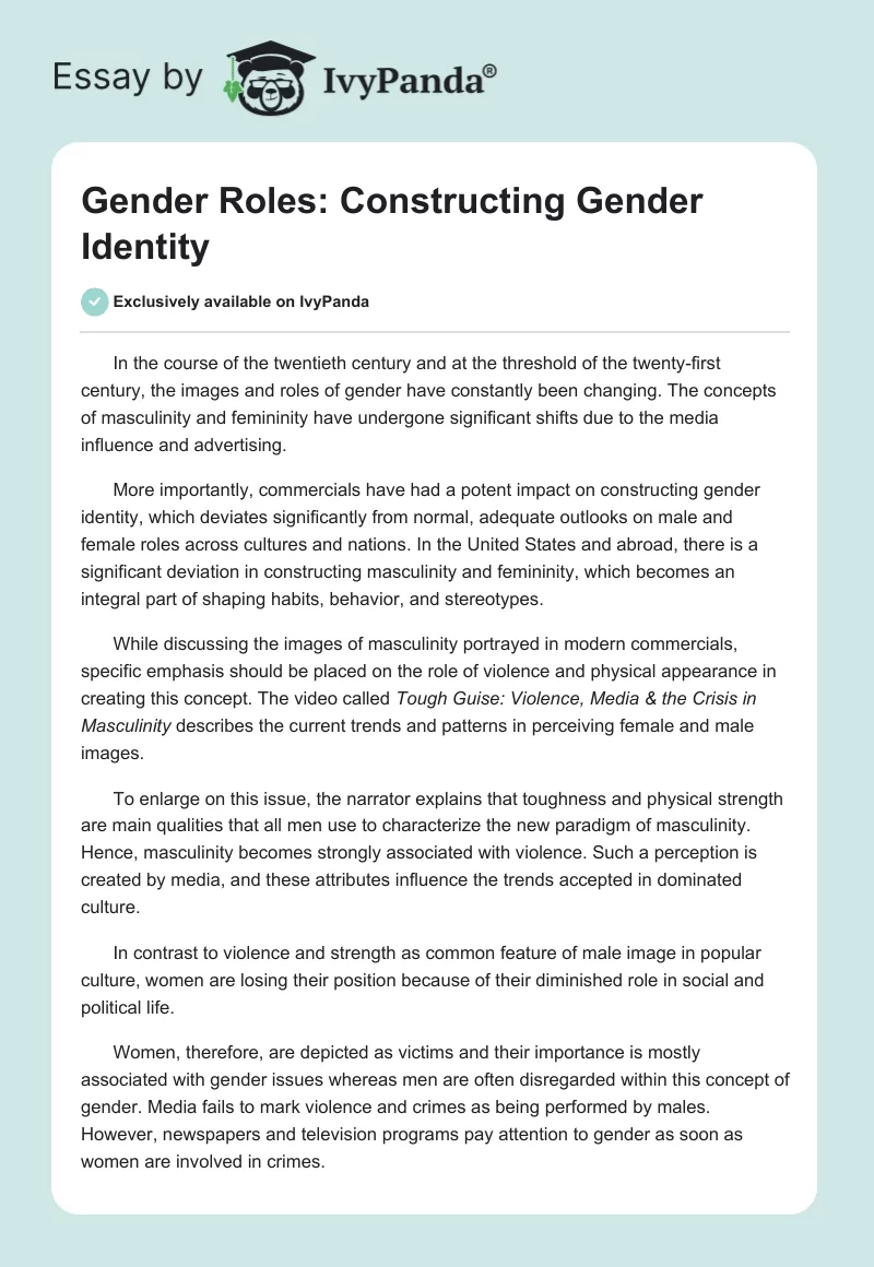 Gender Roles: Constructing Gender Identity. Page 1