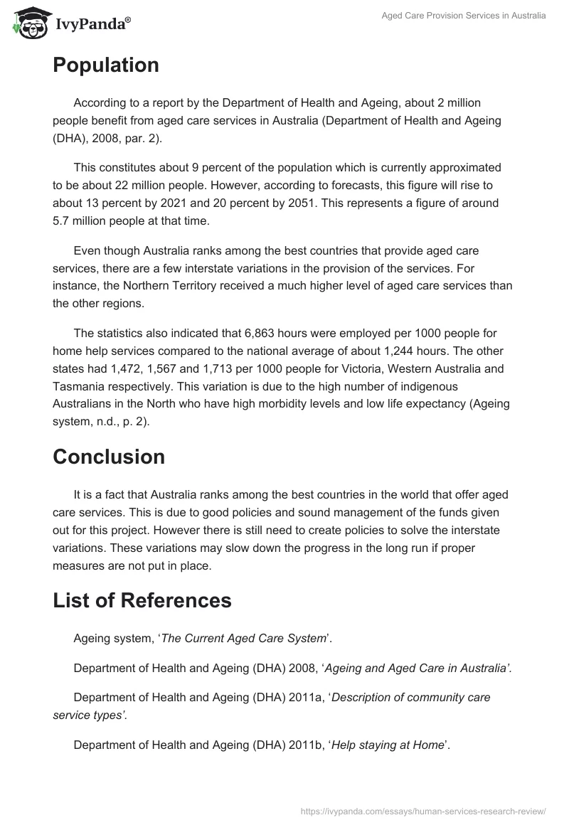 Aged Care Provision Services in Australia. Page 3