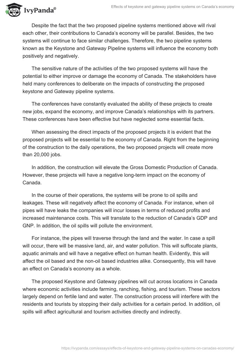 Effects of keystone and gateway pipeline systems on Canada’s economy. Page 2