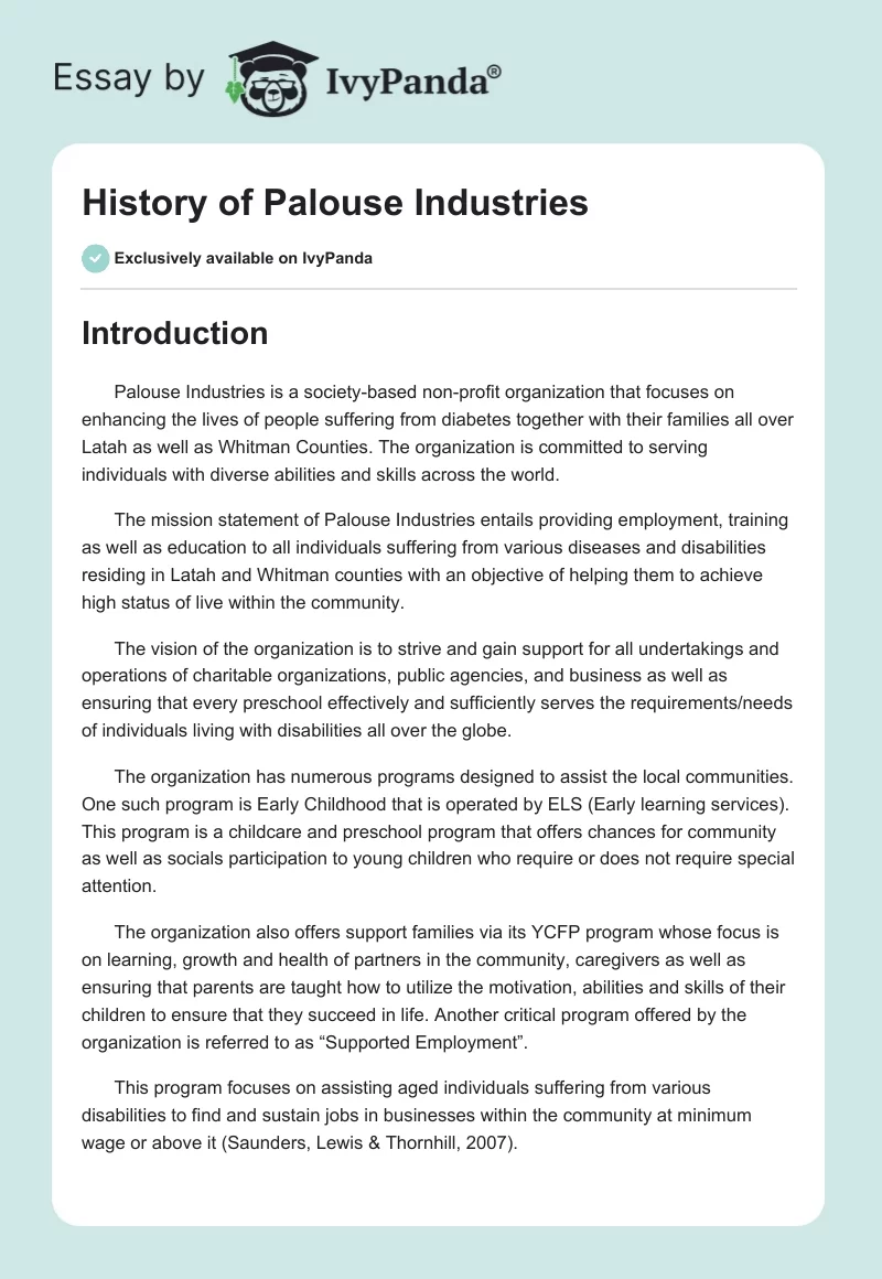 History of Palouse Industries. Page 1