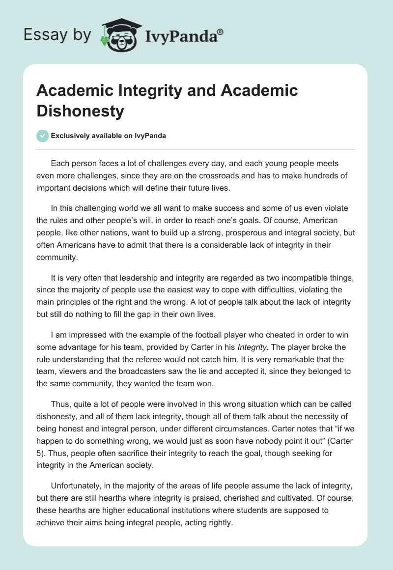 Academic Integrity and Academic Dishonesty. Page 1