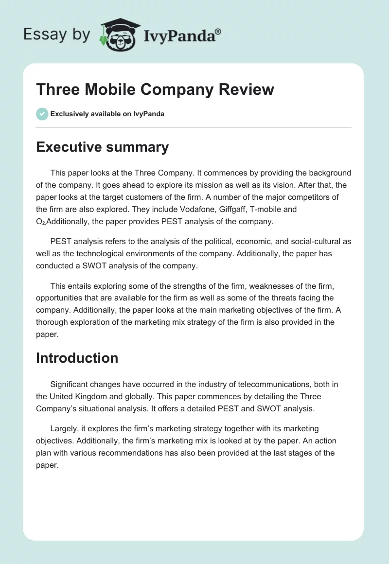 Three Mobile Company Review. Page 1