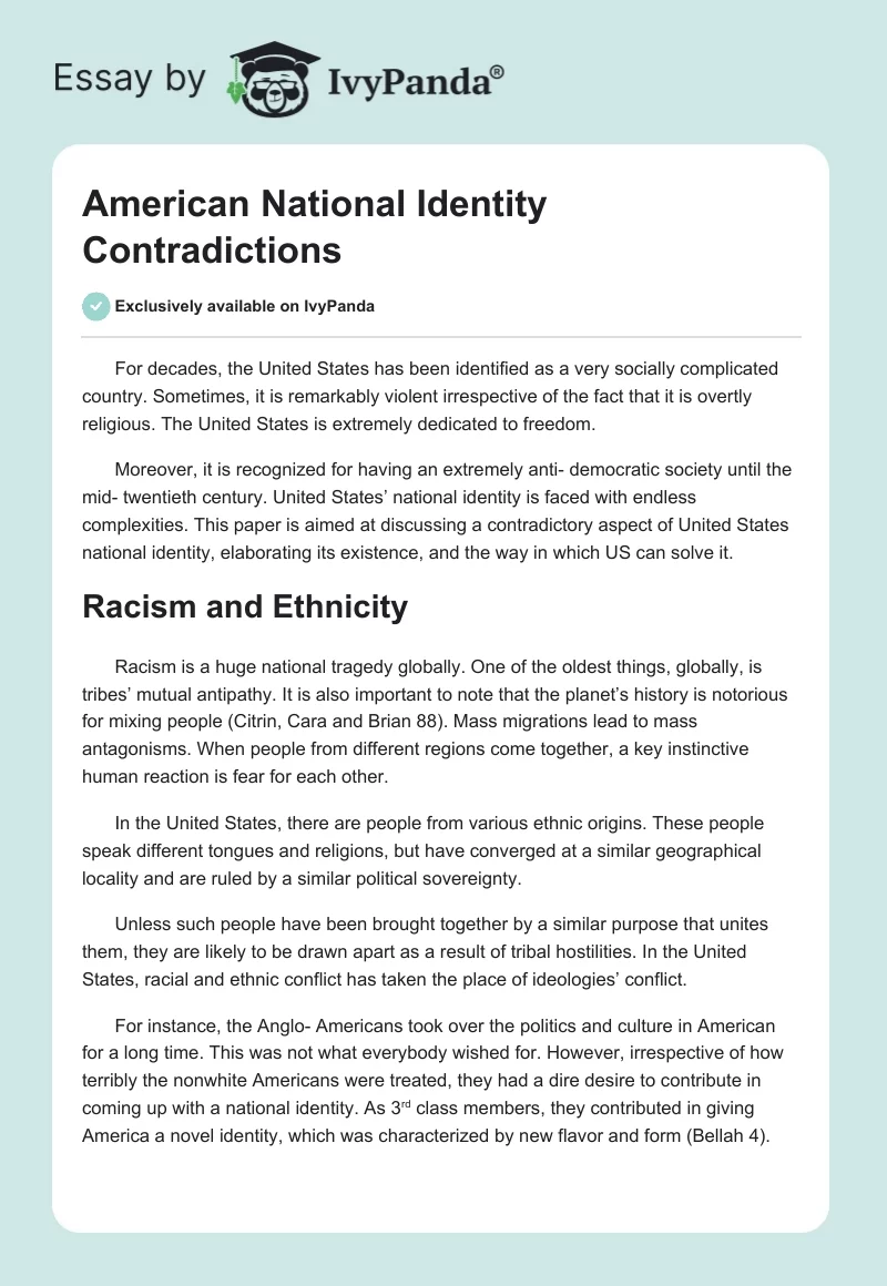 American National Identity Contradictions. Page 1