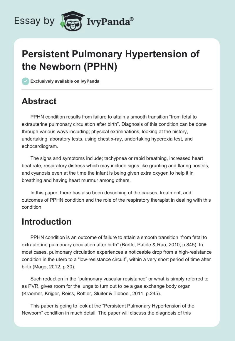 Persistent Pulmonary Hypertension of the Newborn (PPHN). Page 1