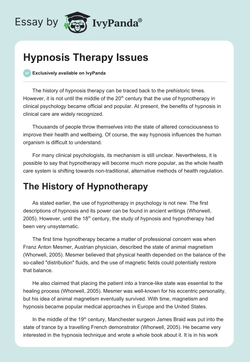 Hypnosis Therapy Issues. Page 1