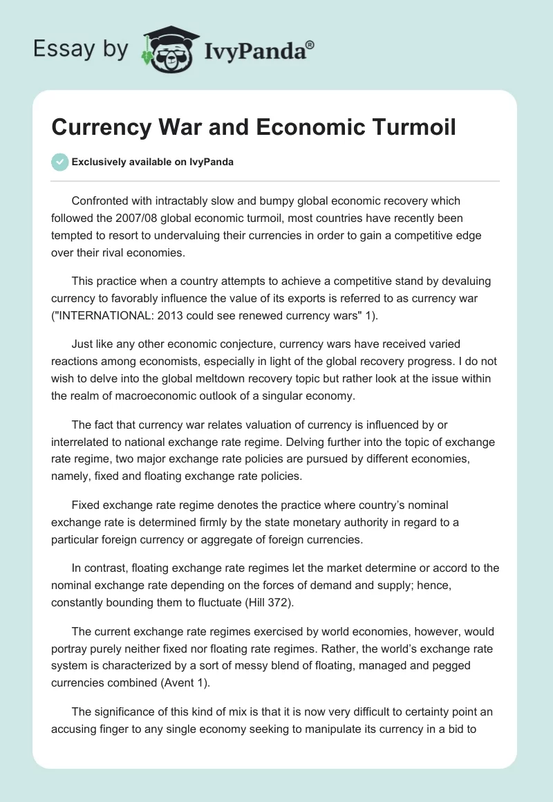 Currency War and Economic Turmoil. Page 1