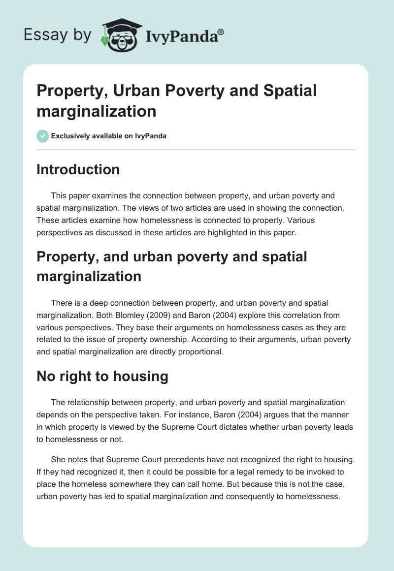 Property, Urban Poverty and Spatial Marginalization. Page 1