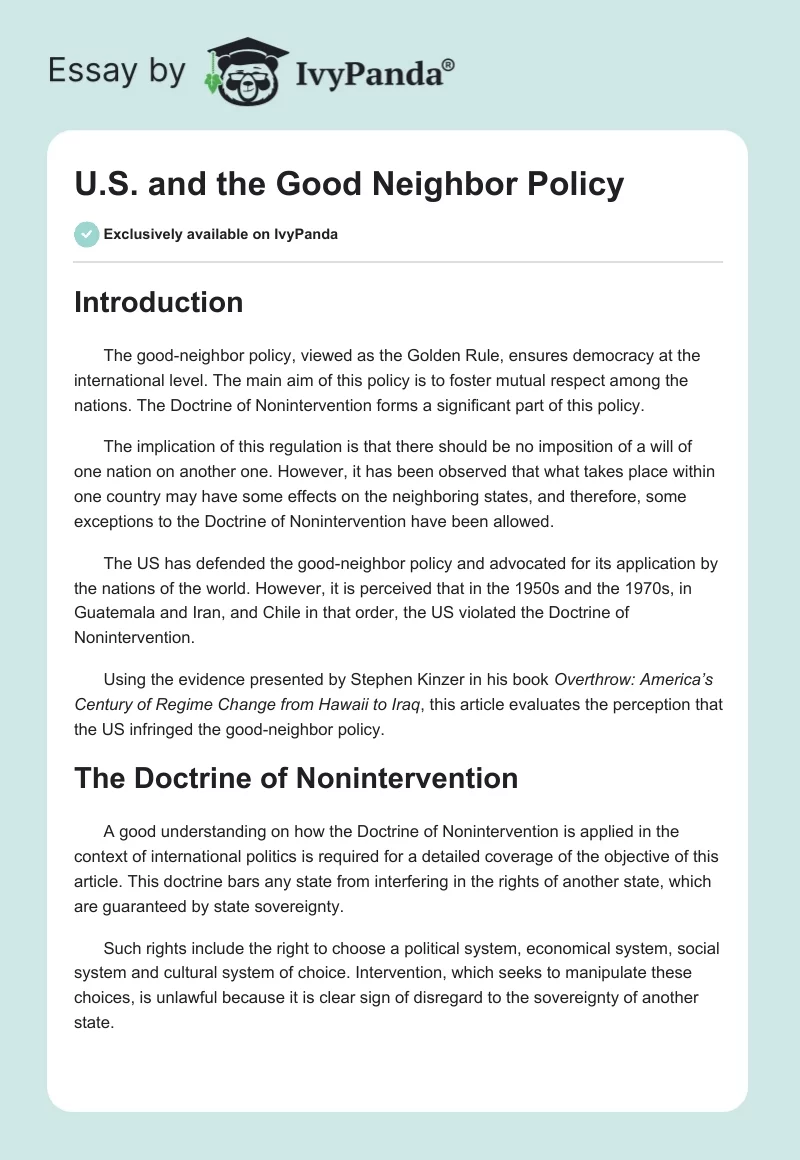 U.S. and the Good Neighbor Policy. Page 1