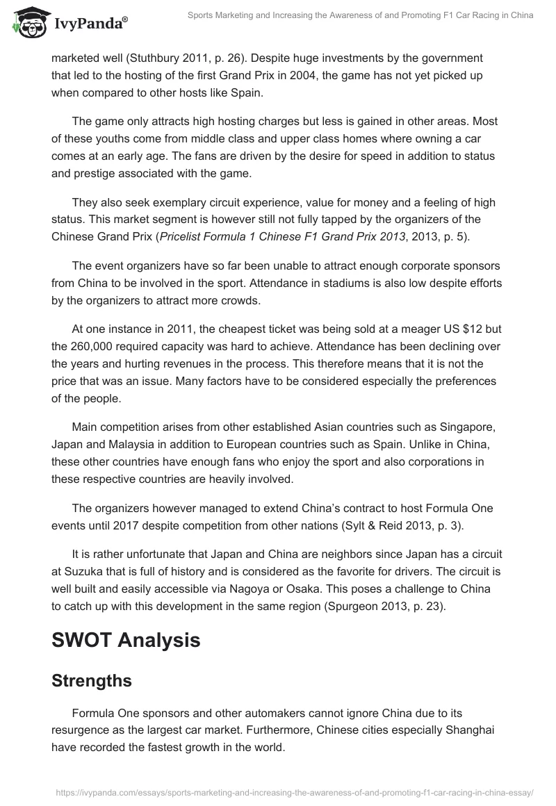 Sports Marketing and Increasing the Awareness of and Promoting F1 Car Racing in China. Page 2
