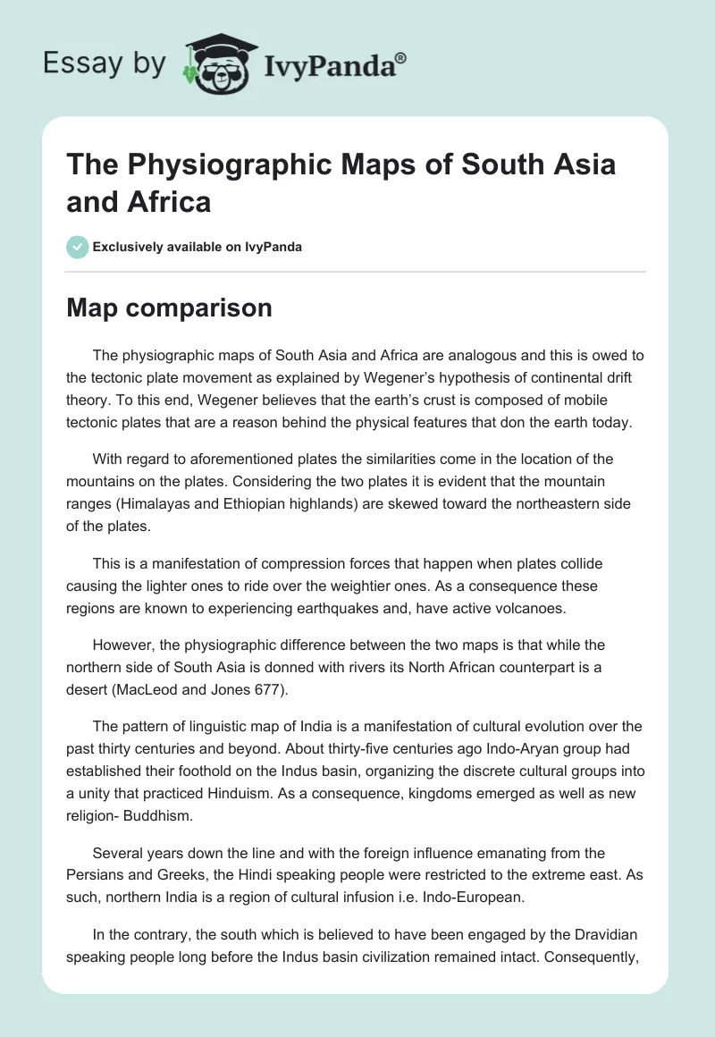 The Physiographic Maps of South Asia and Africa. Page 1