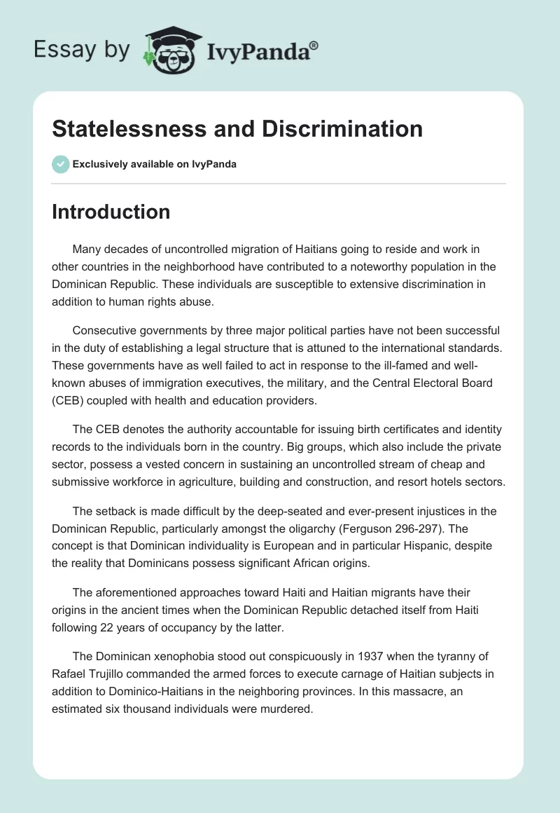 Statelessness and Discrimination. Page 1