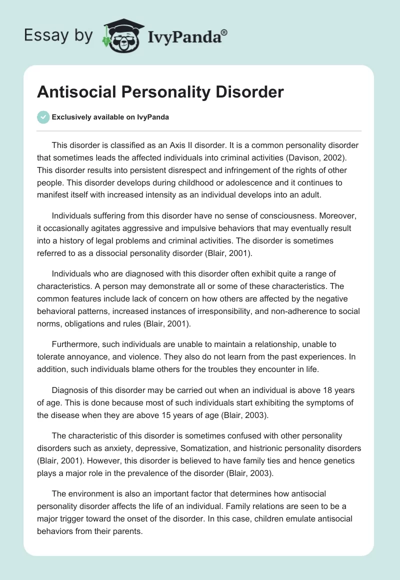 Antisocial Personality Disorder. Page 1