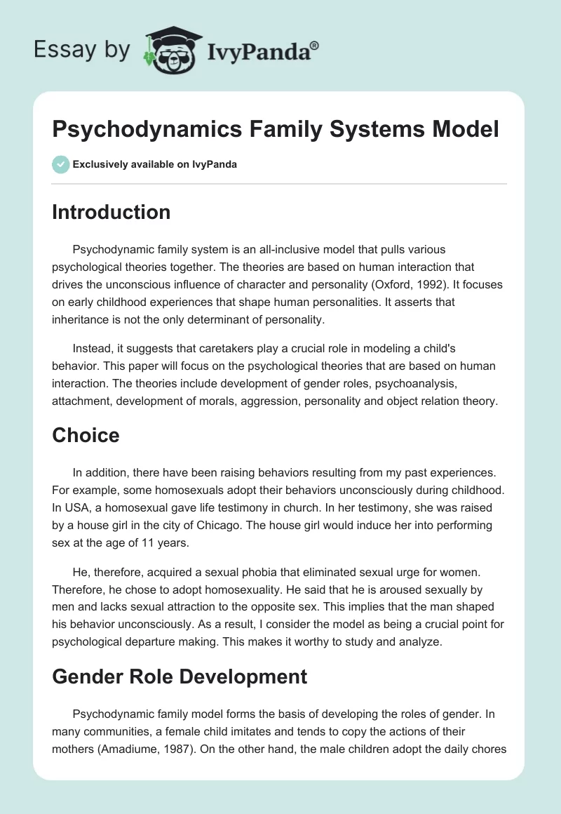 Psychodynamics Family Systems Model. Page 1