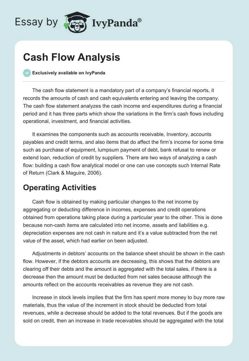Cash Flow Analysis. Page 1