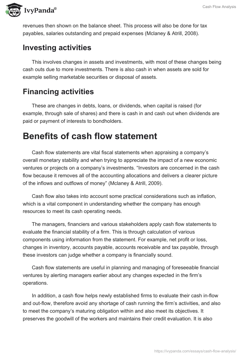 Cash Flow Analysis. Page 2