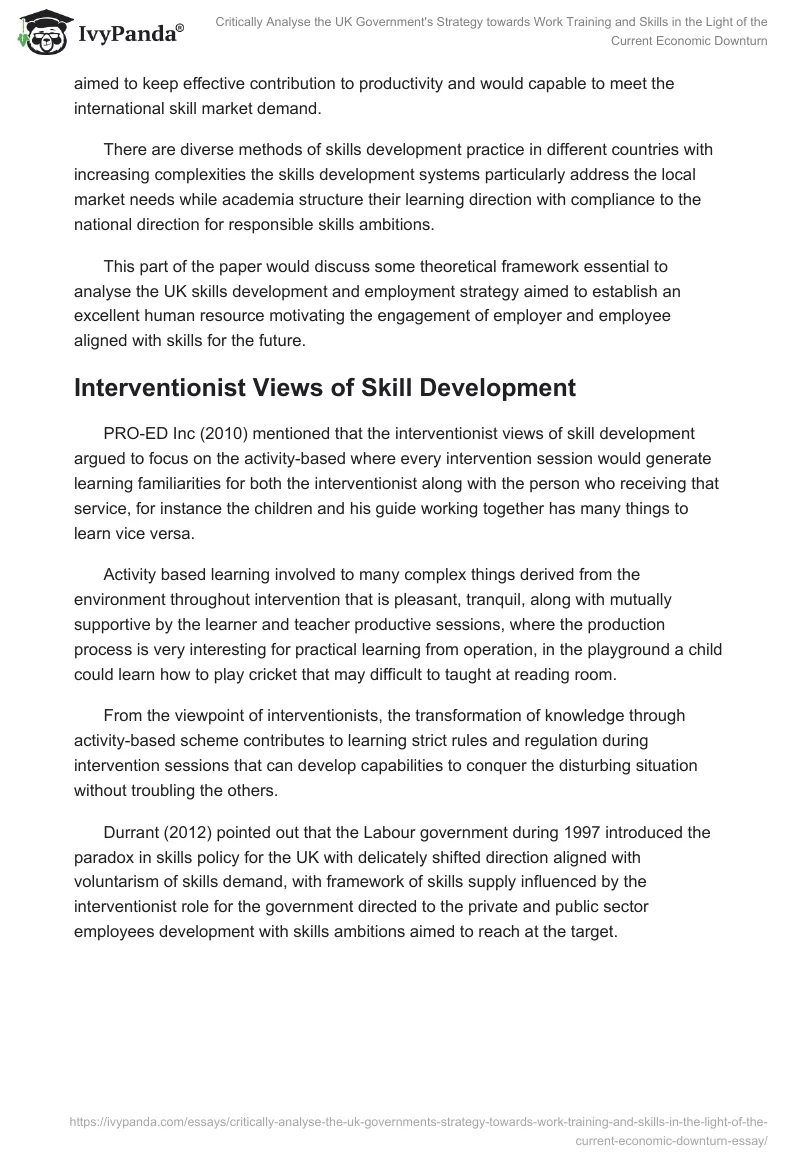 Critically Analyse the UK Government's Strategy towards Work Training and Skills in the Light of the Current Economic Downturn. Page 2