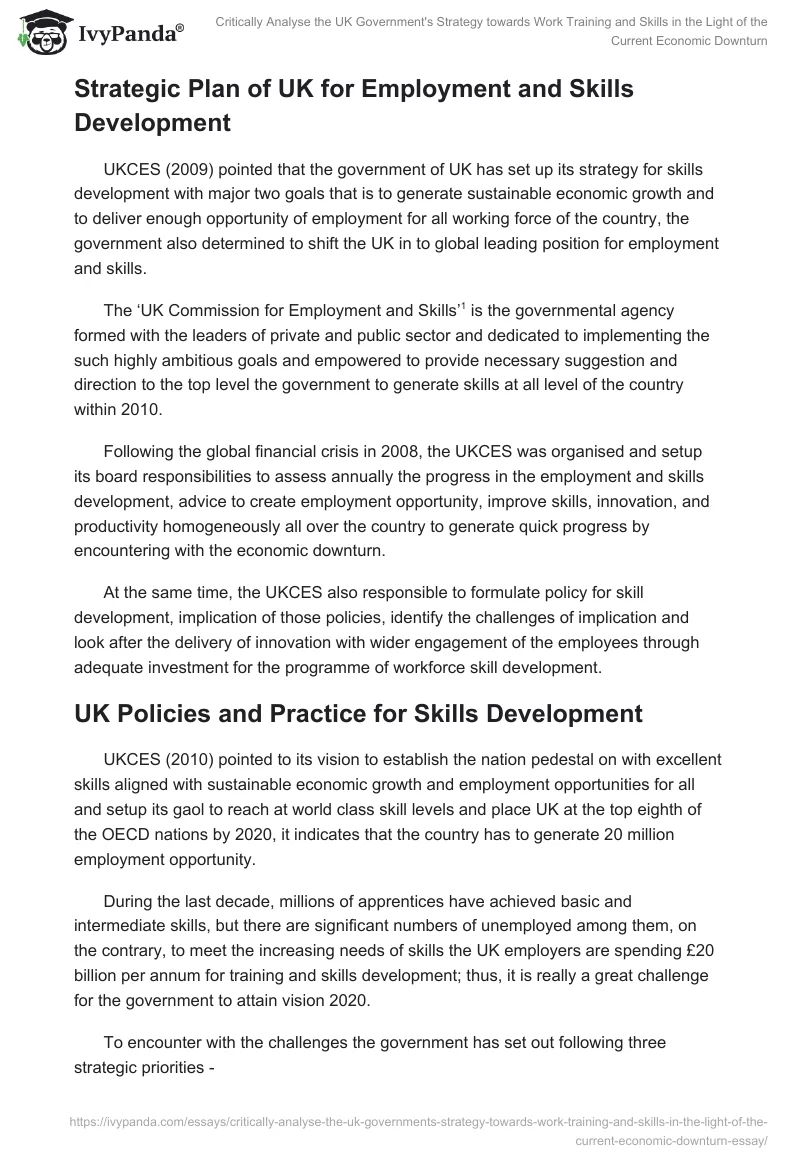Critically Analyse the UK Government's Strategy towards Work Training and Skills in the Light of the Current Economic Downturn. Page 3