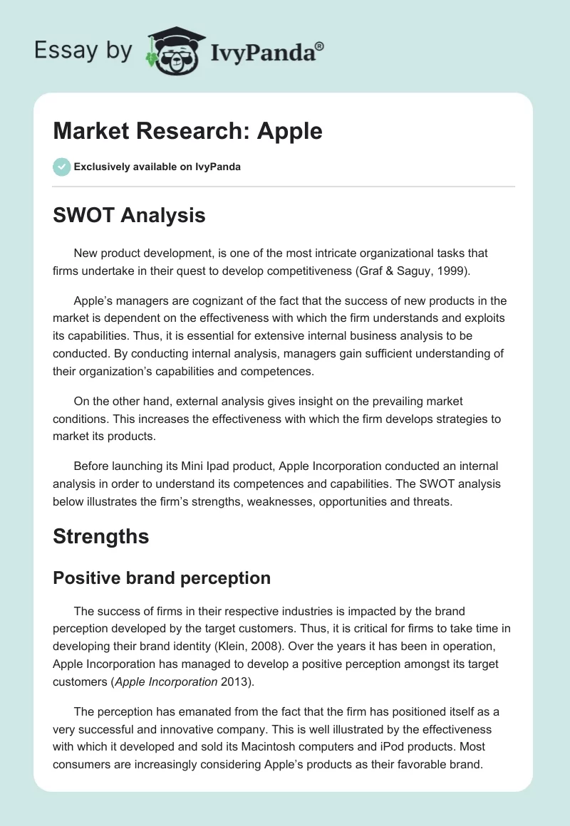 Market Research: Apple. Page 1