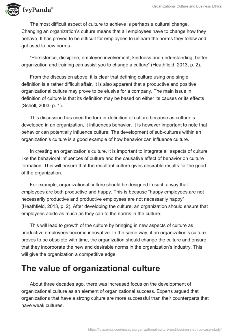 Organizational Culture and Business Ethics. Page 4