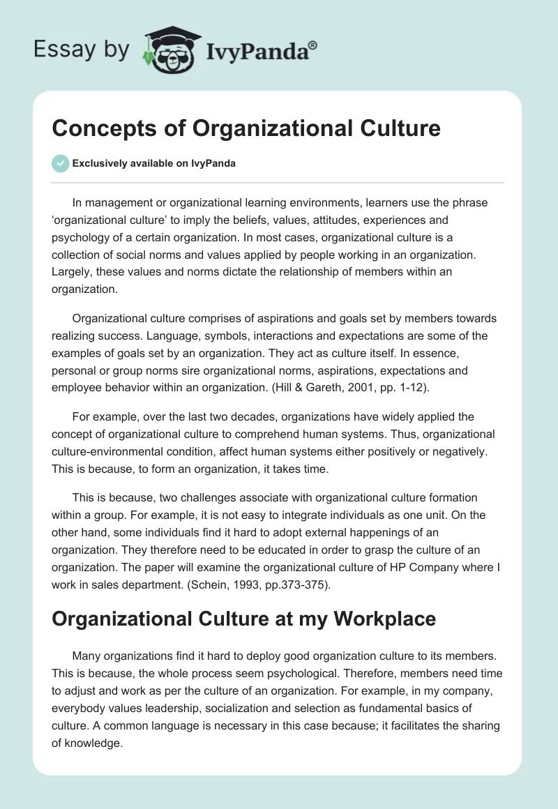 Concepts of Organizational Culture. Page 1