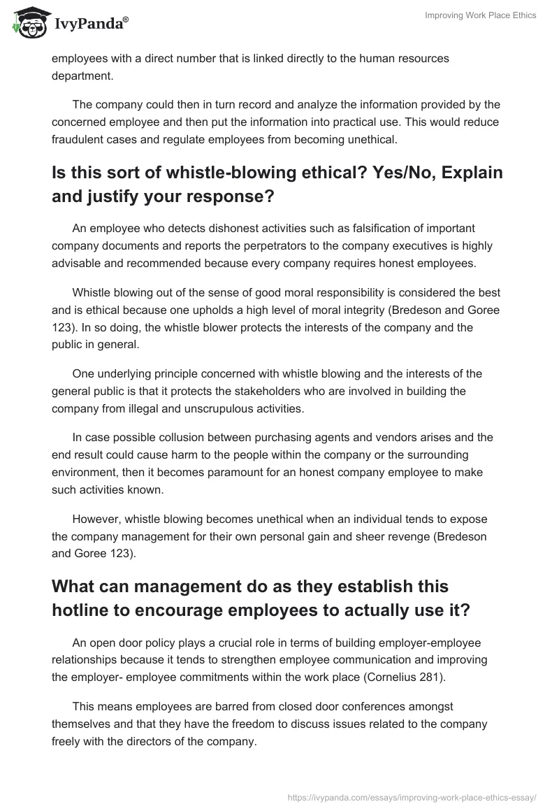 Improving Work Place Ethics. Page 2
